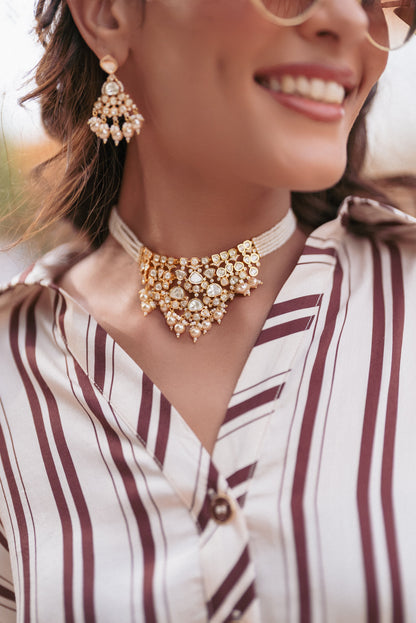 Twisha Gold Finish Moissanite Choker