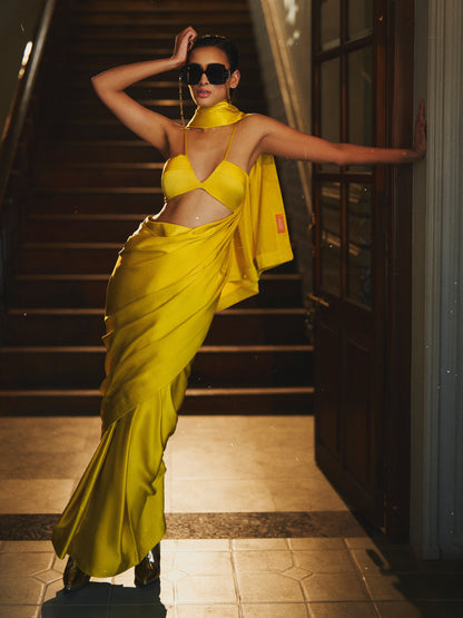 Handwoven Citrine Yellow Silk Sarees