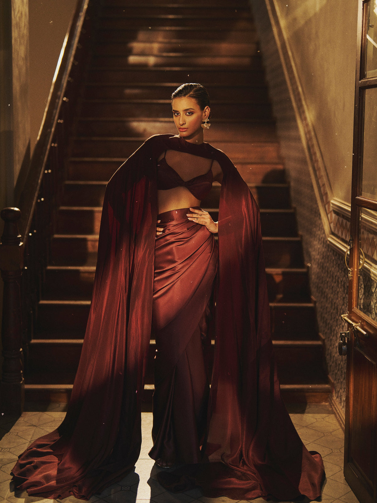 Handwoven Chocolate Brown Satin Saree