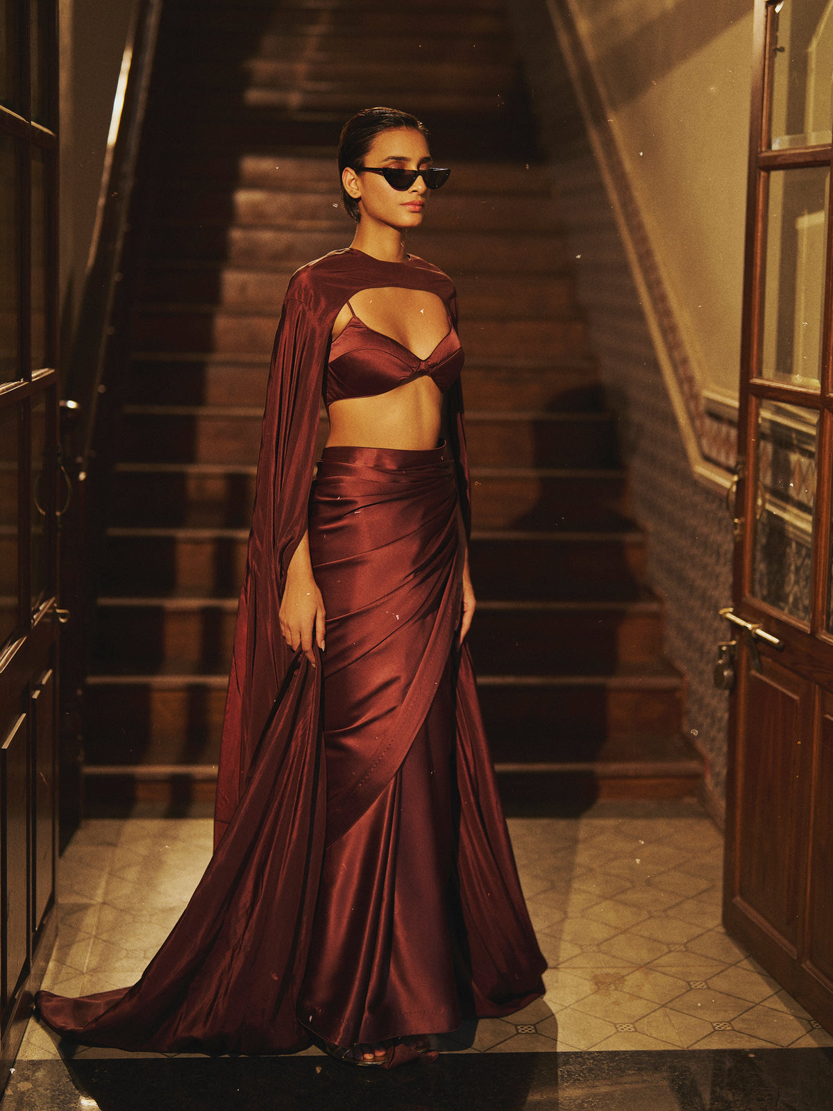 Handwoven Chocolate Brown Satin Saree
