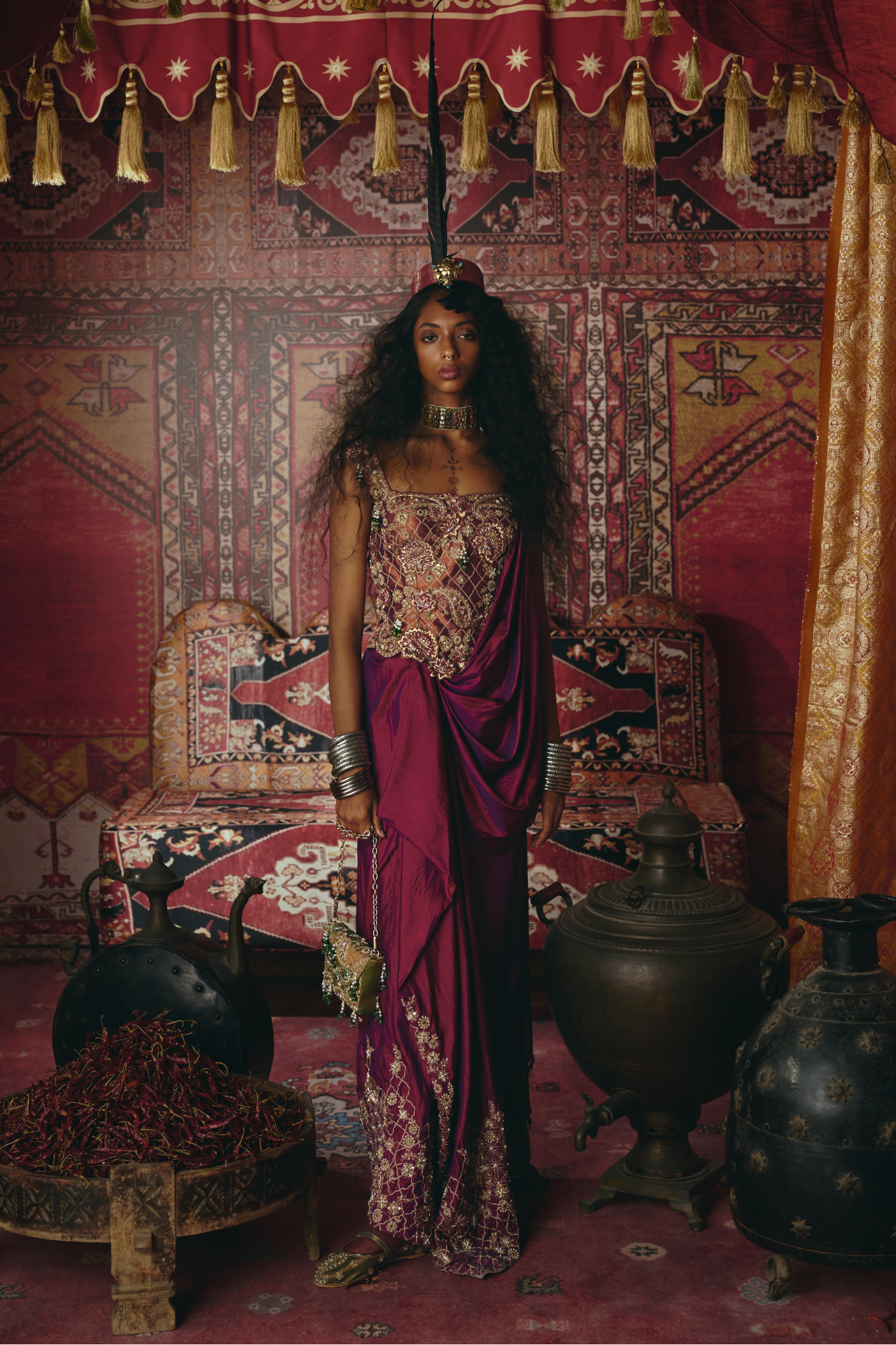 Purple Drape Skirt and Corset Set