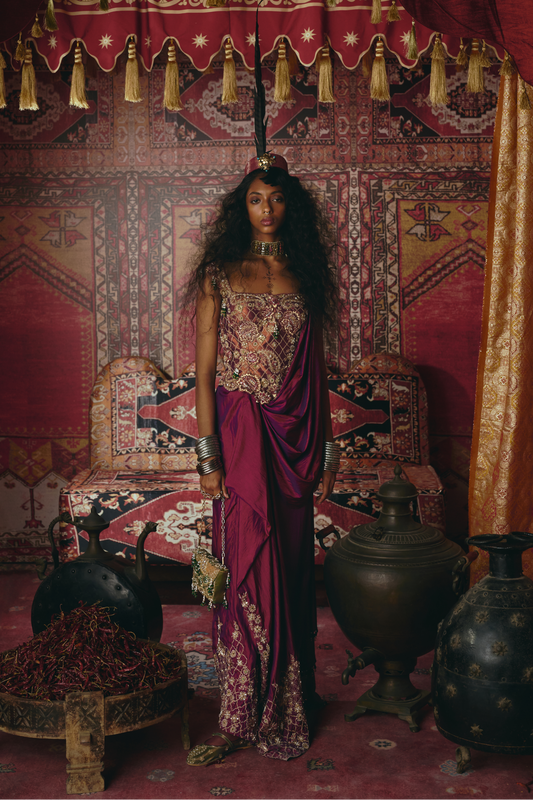 Purple Drape Skirt and Corset Set