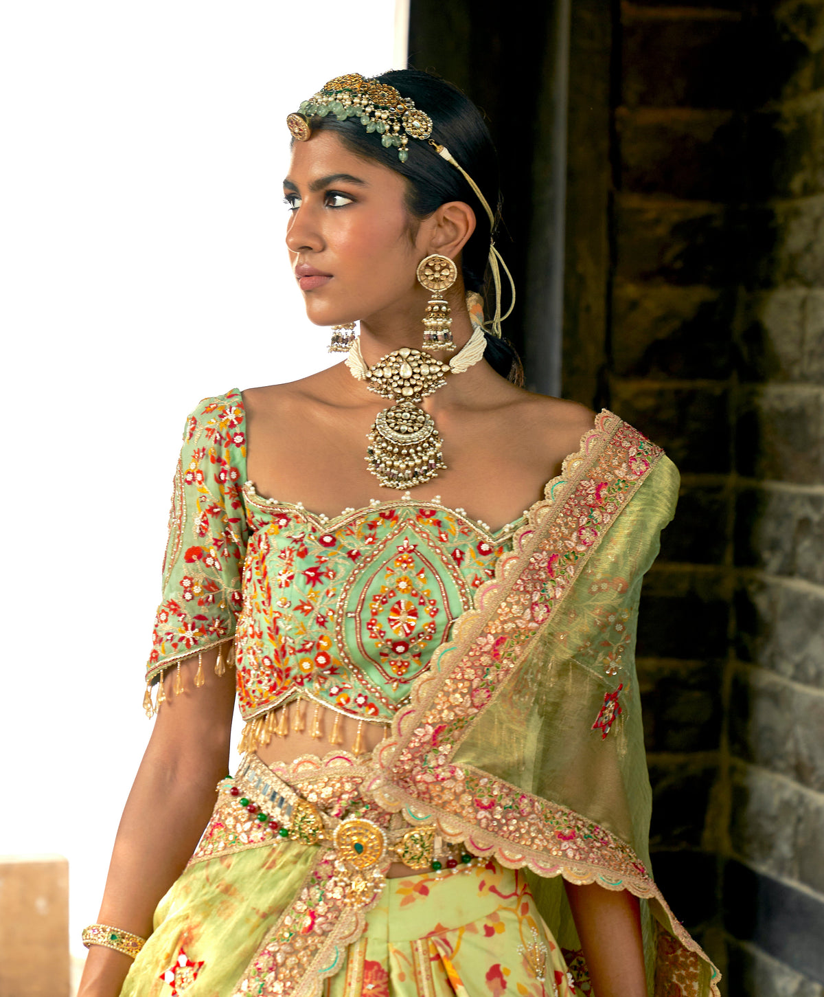 Pista kani Embroidered Lehenga
