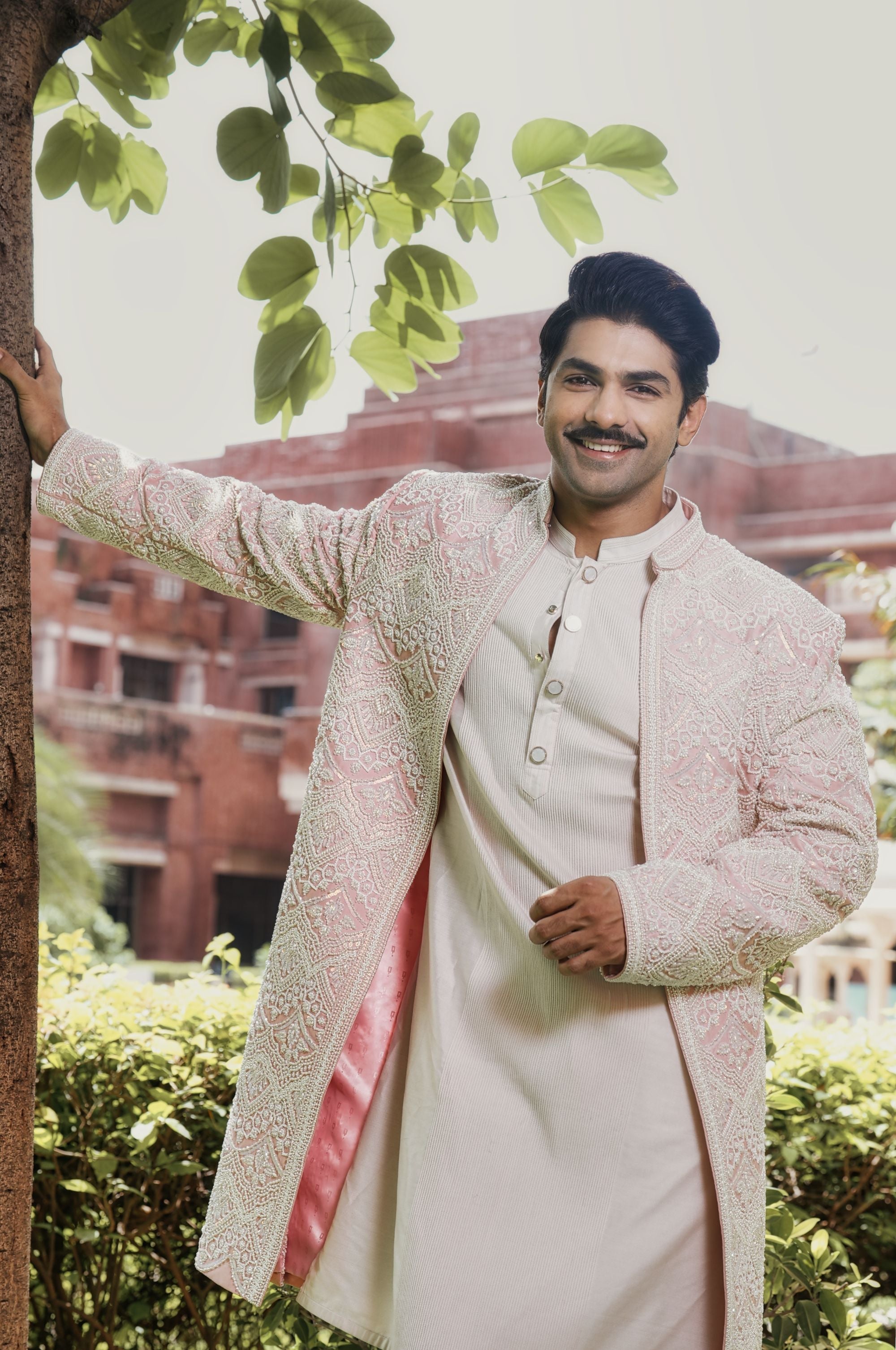 Designer Pink Silk Sherwani