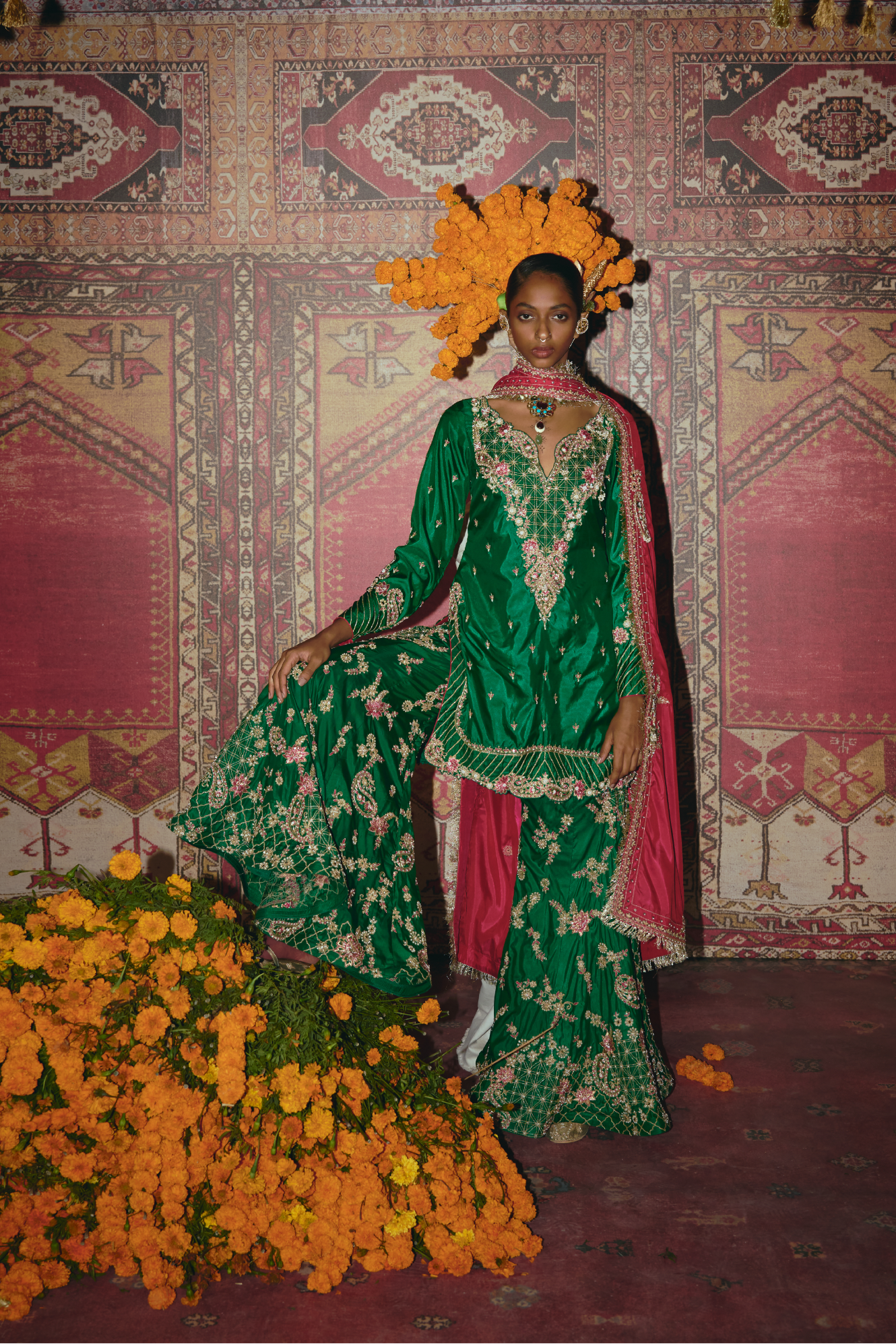 Green Soft Silk Sharara Set