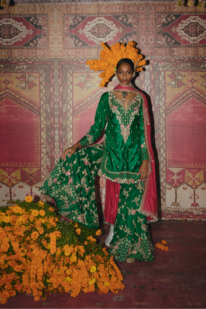 Green Soft Silk Sharara Set