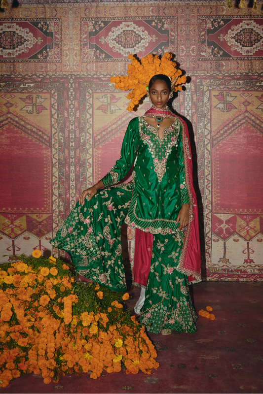 Green Soft Silk Sharara Set