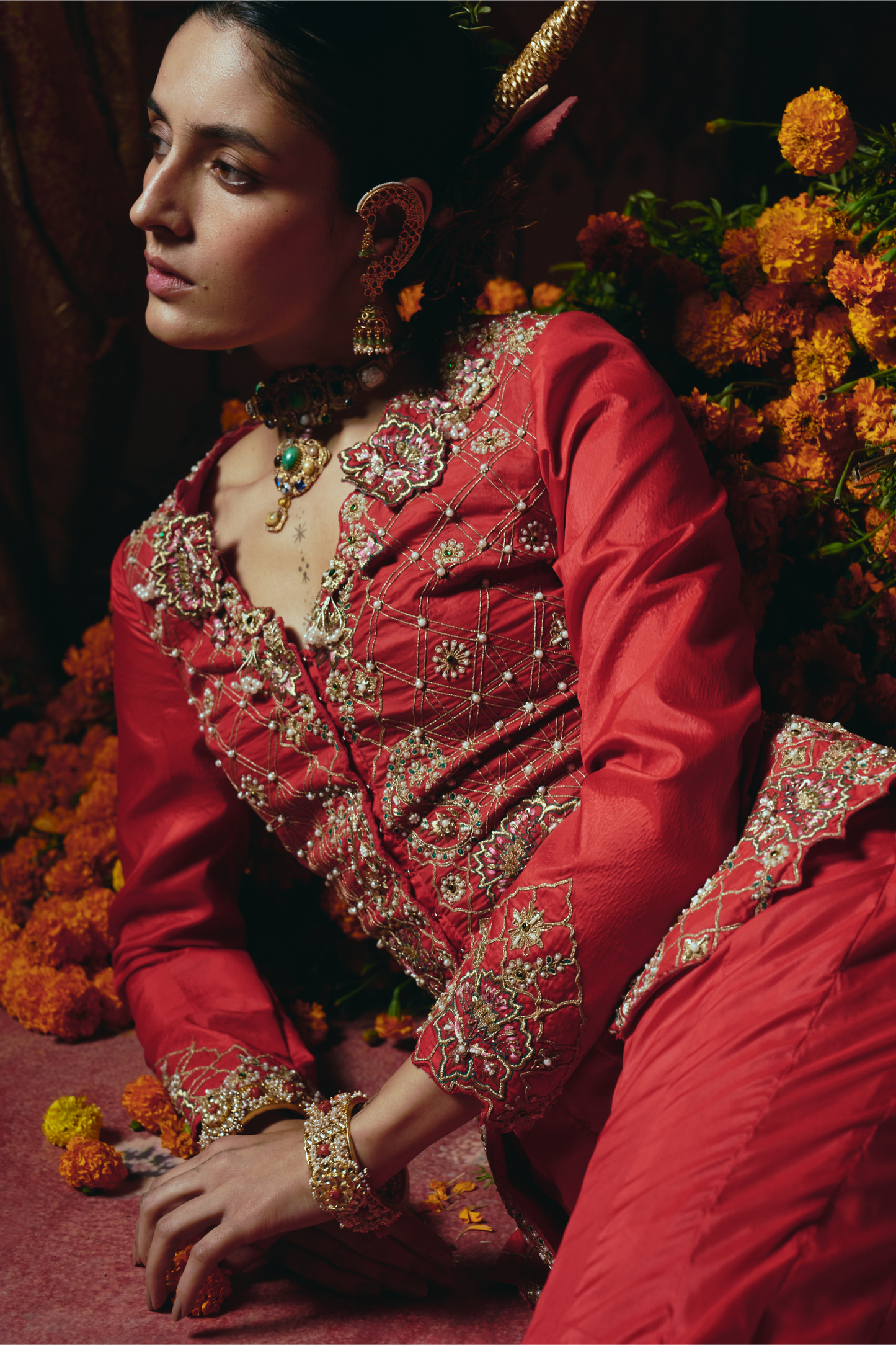 Red Jacket and Sharara Set