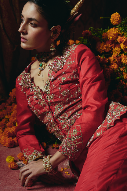 Red Jacket and Sharara Set