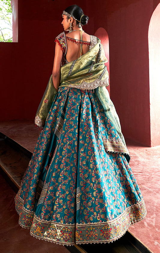 Teal kani Embroidered Lehenga