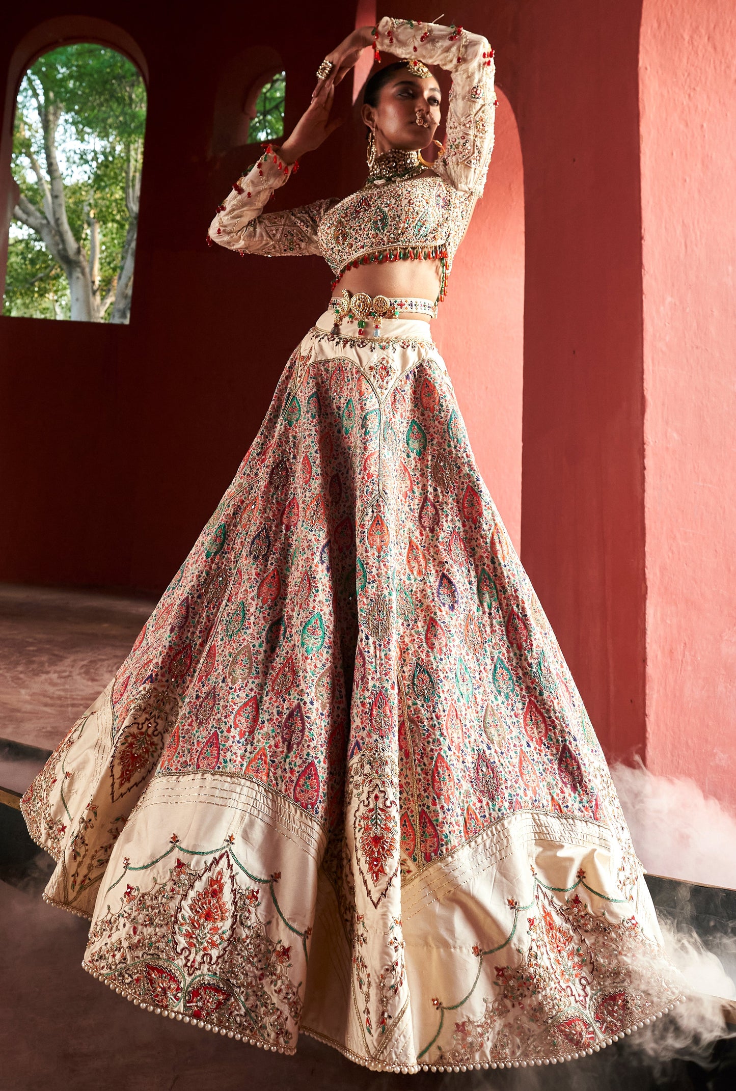 Ivory Jamawar Lehenga