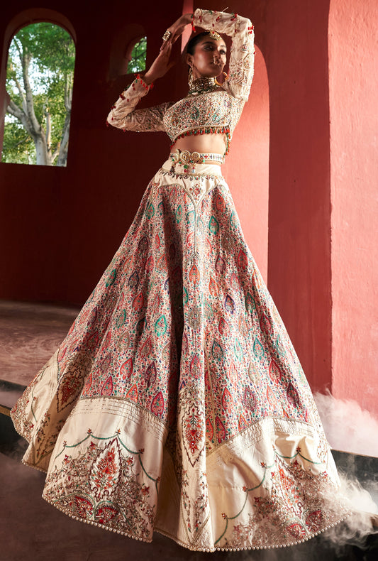 Ivory Jamawar Lehenga