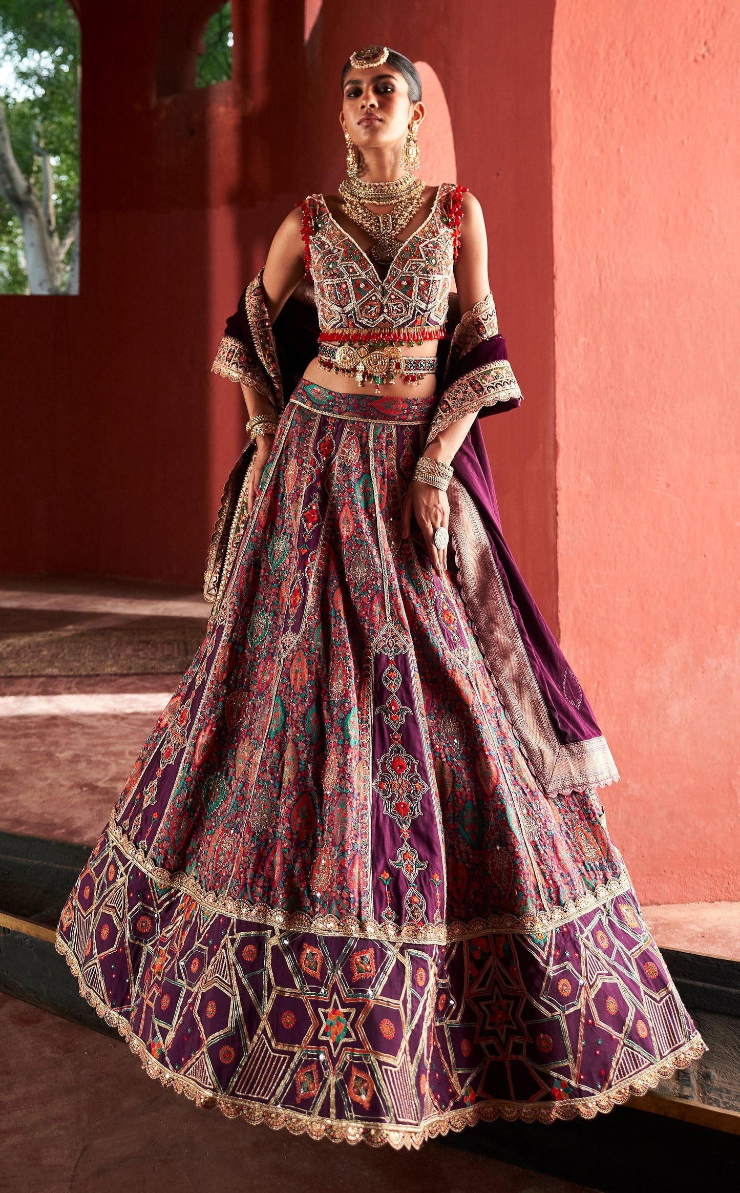 Dark Purple Jamawar Lehnga