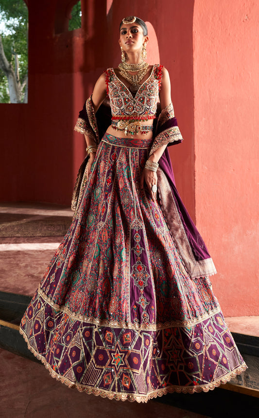 Dark Purple Jamawar Lehnga