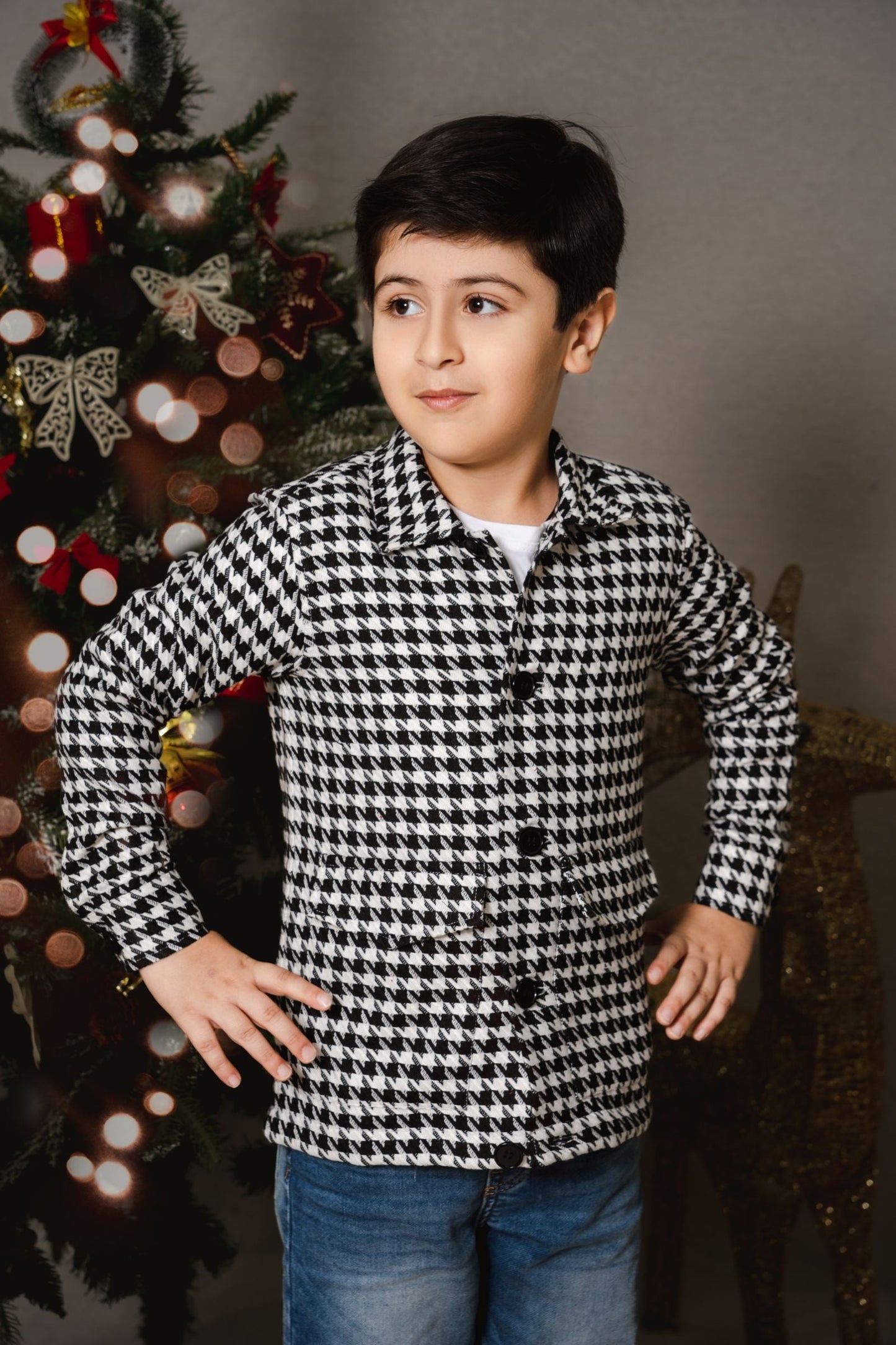 HOUNDSTOOTH B&W  - BOYS SHIRT
