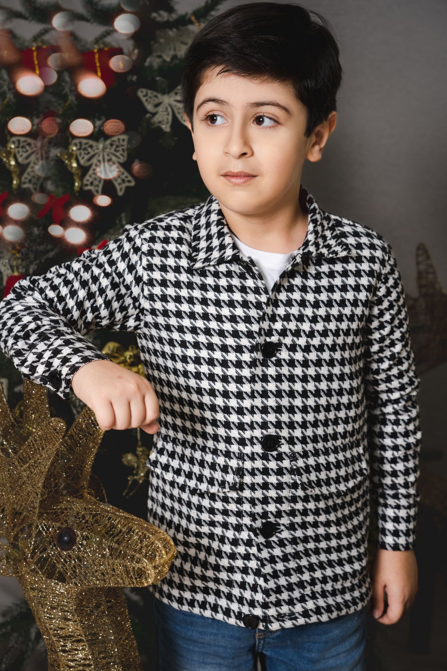 HOUNDSTOOTH B&W  - BOYS SHIRT