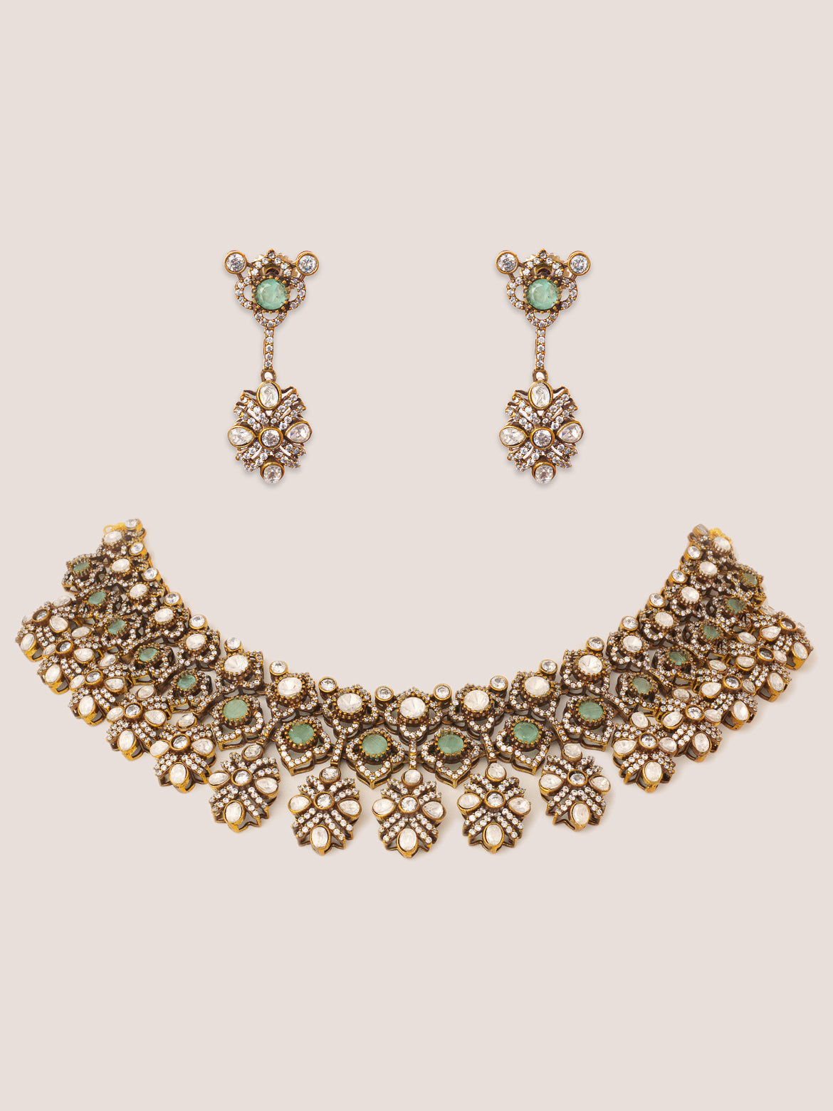 Hridyansh Green Polki Necklace Set