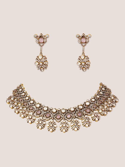 Hridyansh Pink Polki Necklace Set