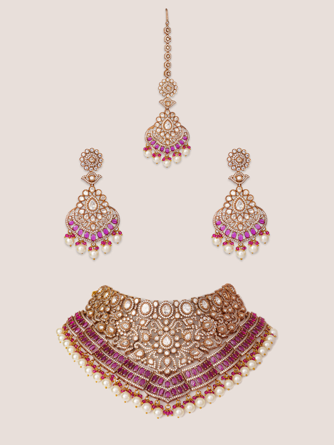 Faiza Two Tone Finish Red Polki Bridal Set