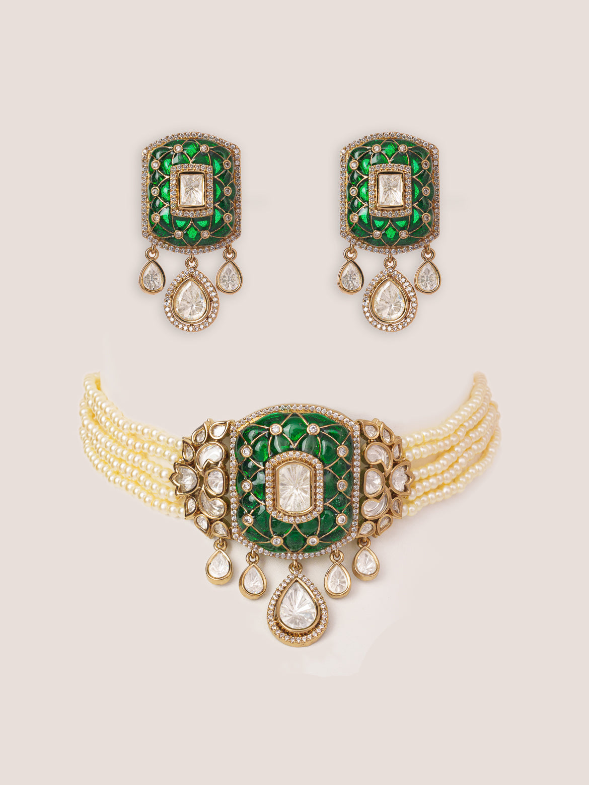 Kayra Green Two Tone Finish Polki Choker