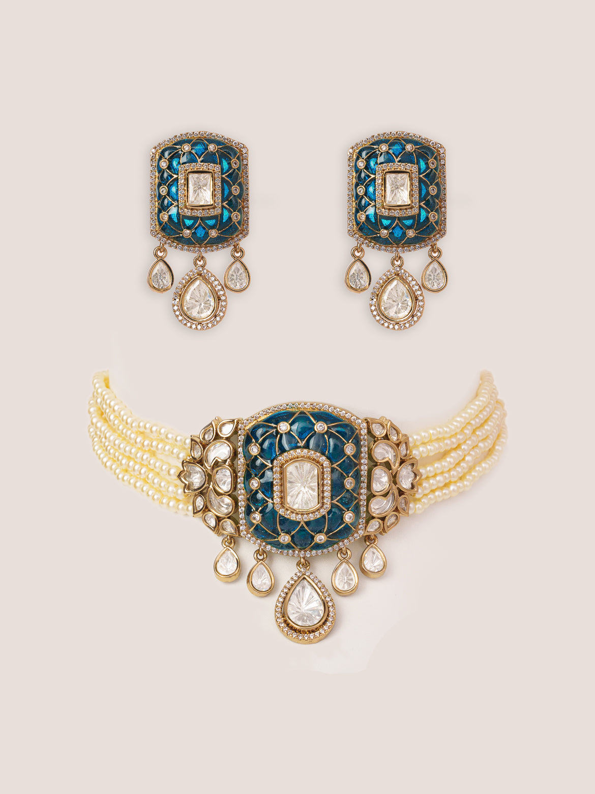 Kayra Blue Two Tone Finish Polki Choker