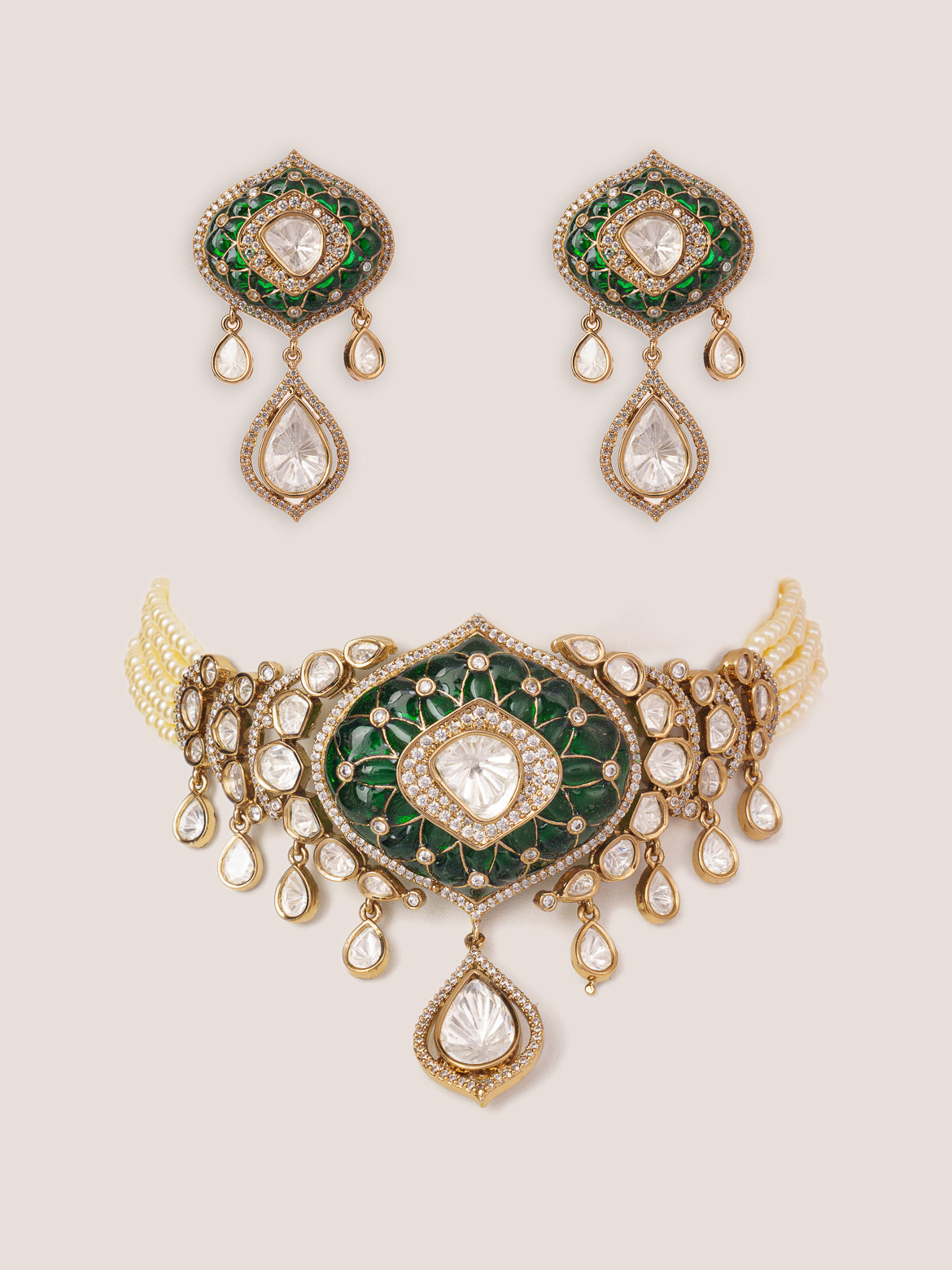 Malini Green Two Tone Finish Polki Choker