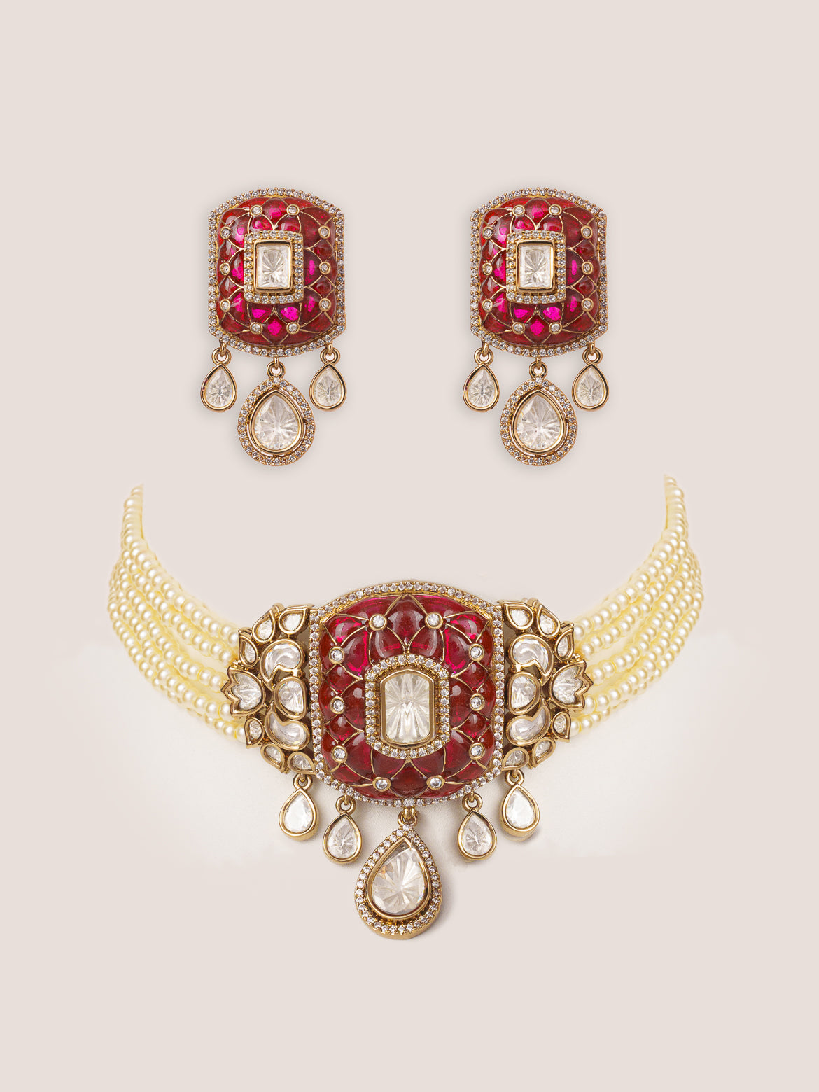 Kayra Pink Two Tone Finish Polki Choker