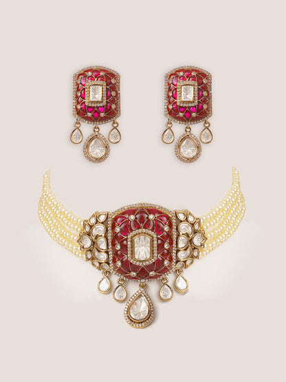 Kayra Pink Two Tone Finish Polki Choker
