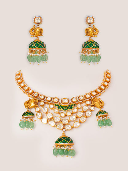 Ramisha Green Elephant Moissanite Necklace Set