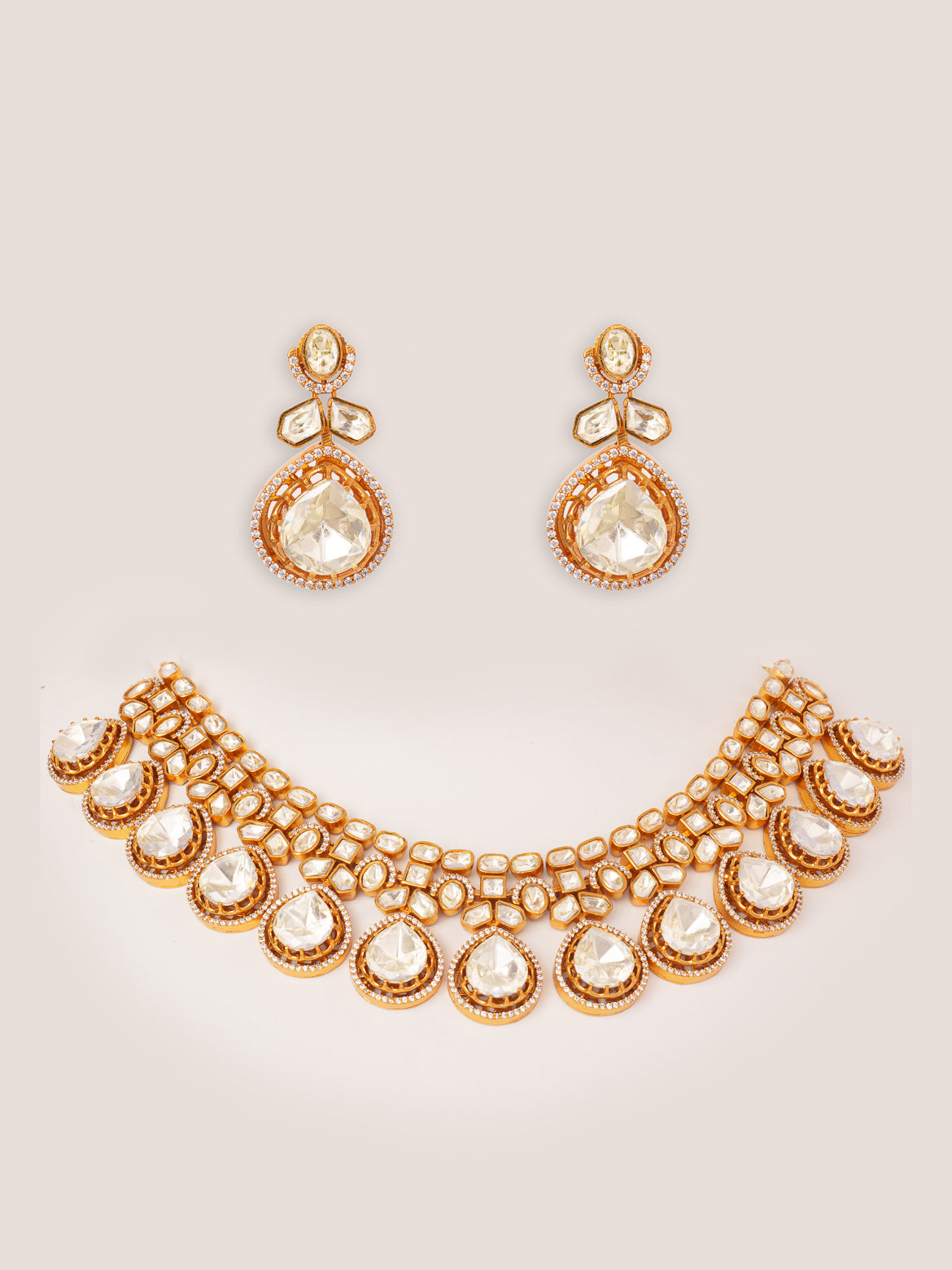 Zihar Gold Finish Moissanite Necklace Set