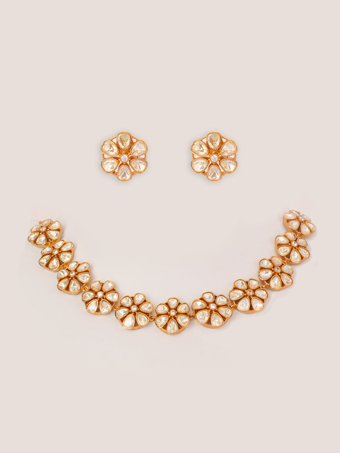 Zaha Gold Finish Moissanite Necklace Set