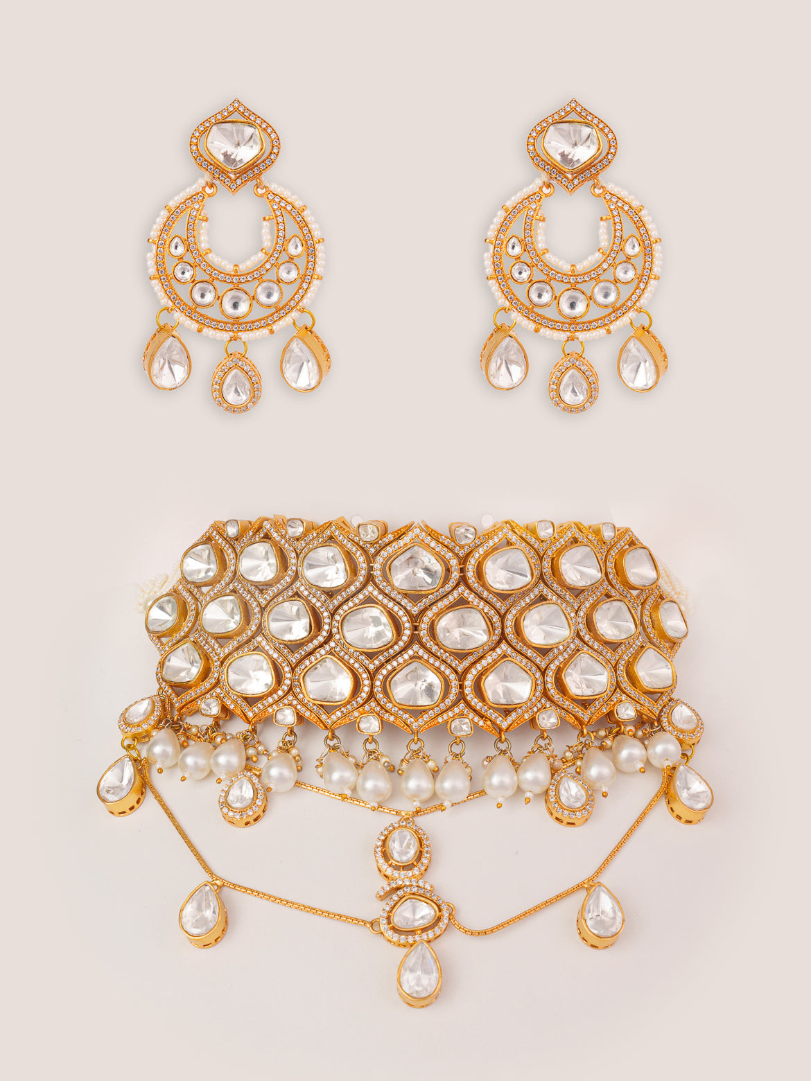 Varsha Gold Finish Moissanite Polki Choker