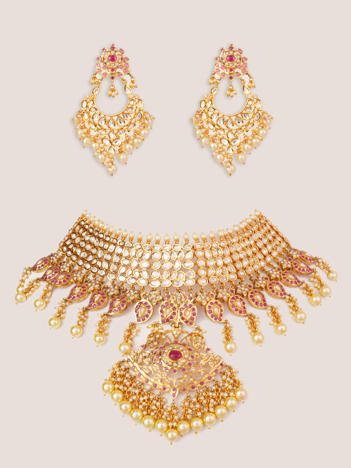 Anjuri Gold Finish Kundan Jadau Necklace Set