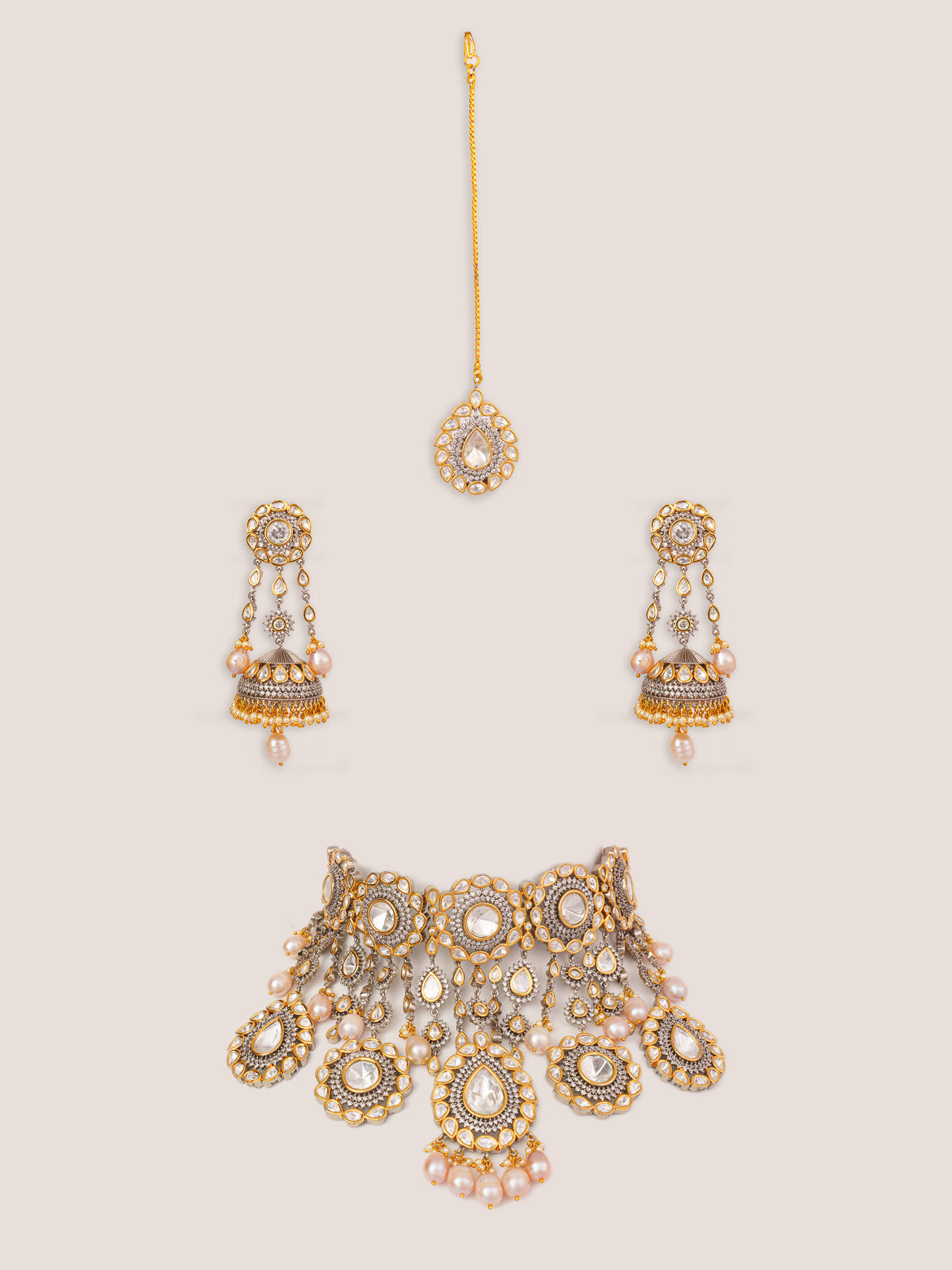 Savaani Rhodium Polish Polki Kundan Bridal Set