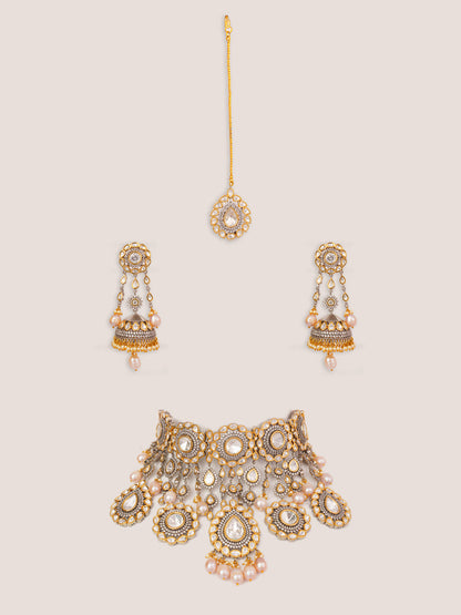 Savaani Rhodium Polish Polki Kundan Bridal Set