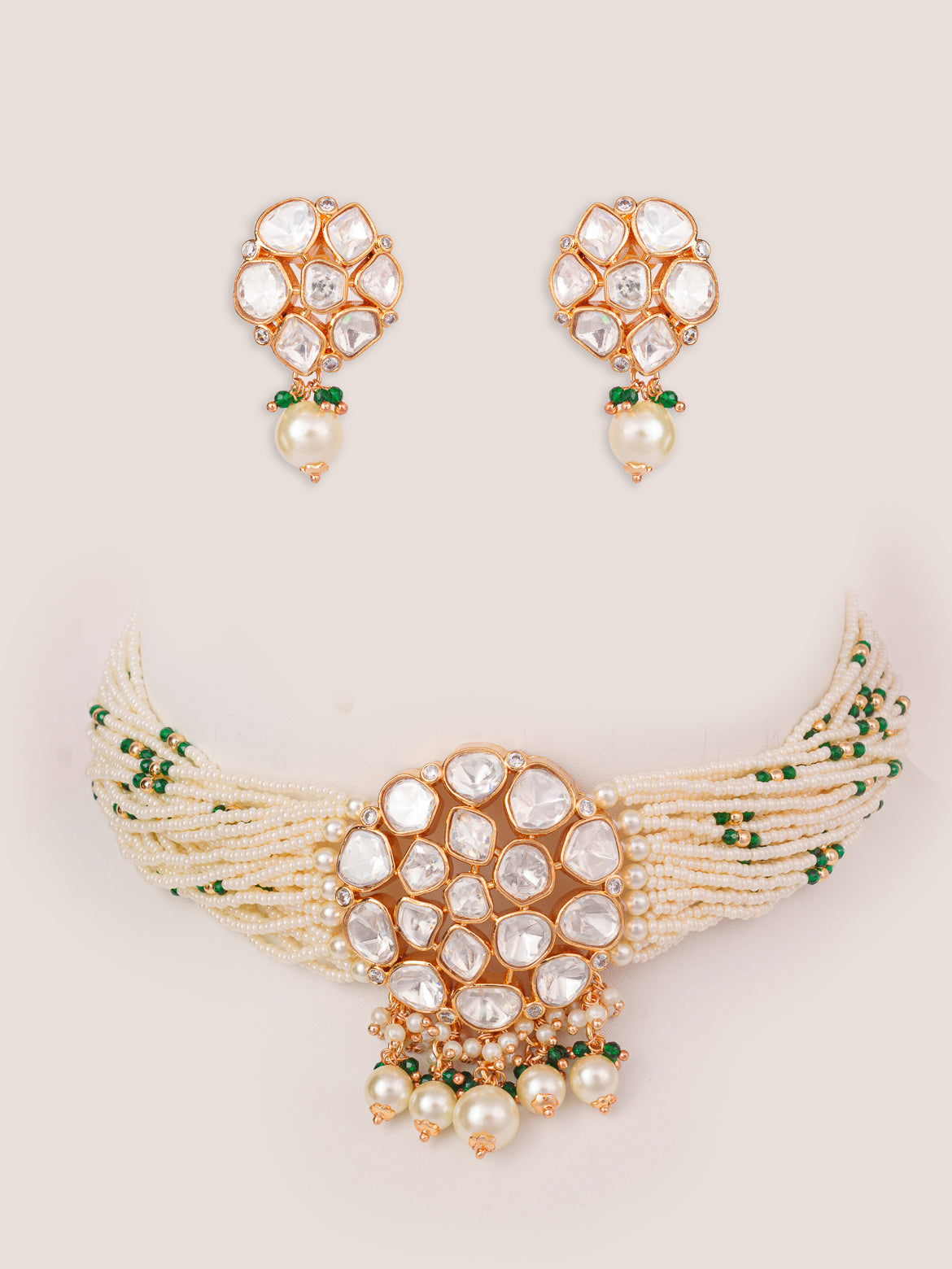 Vrishti Green Pearl Kundan Choker
