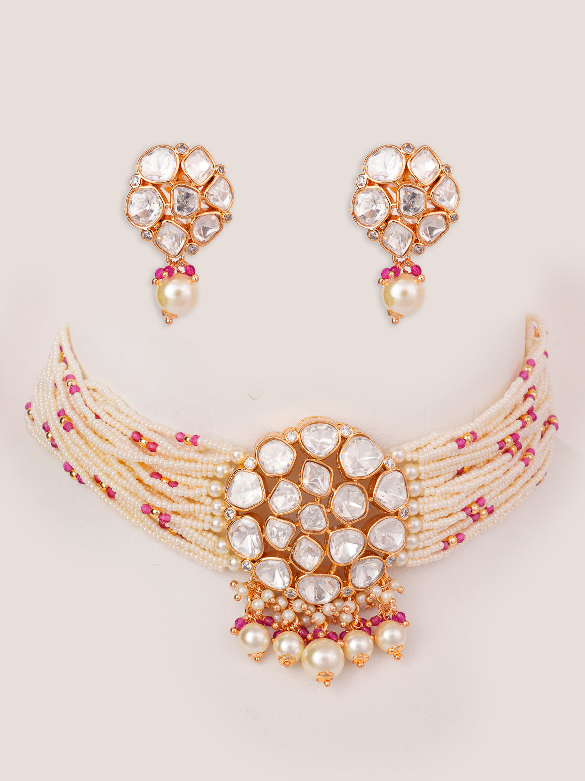 Vrishti Red Pearl Kundan Choker