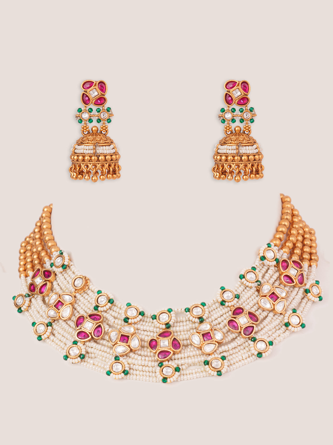 Aahana White Pearl Kundan Necklace Set