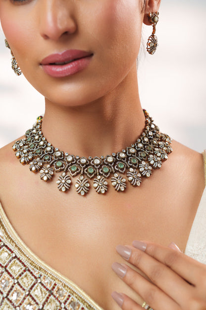 Hridyansh Green Polki Necklace Set