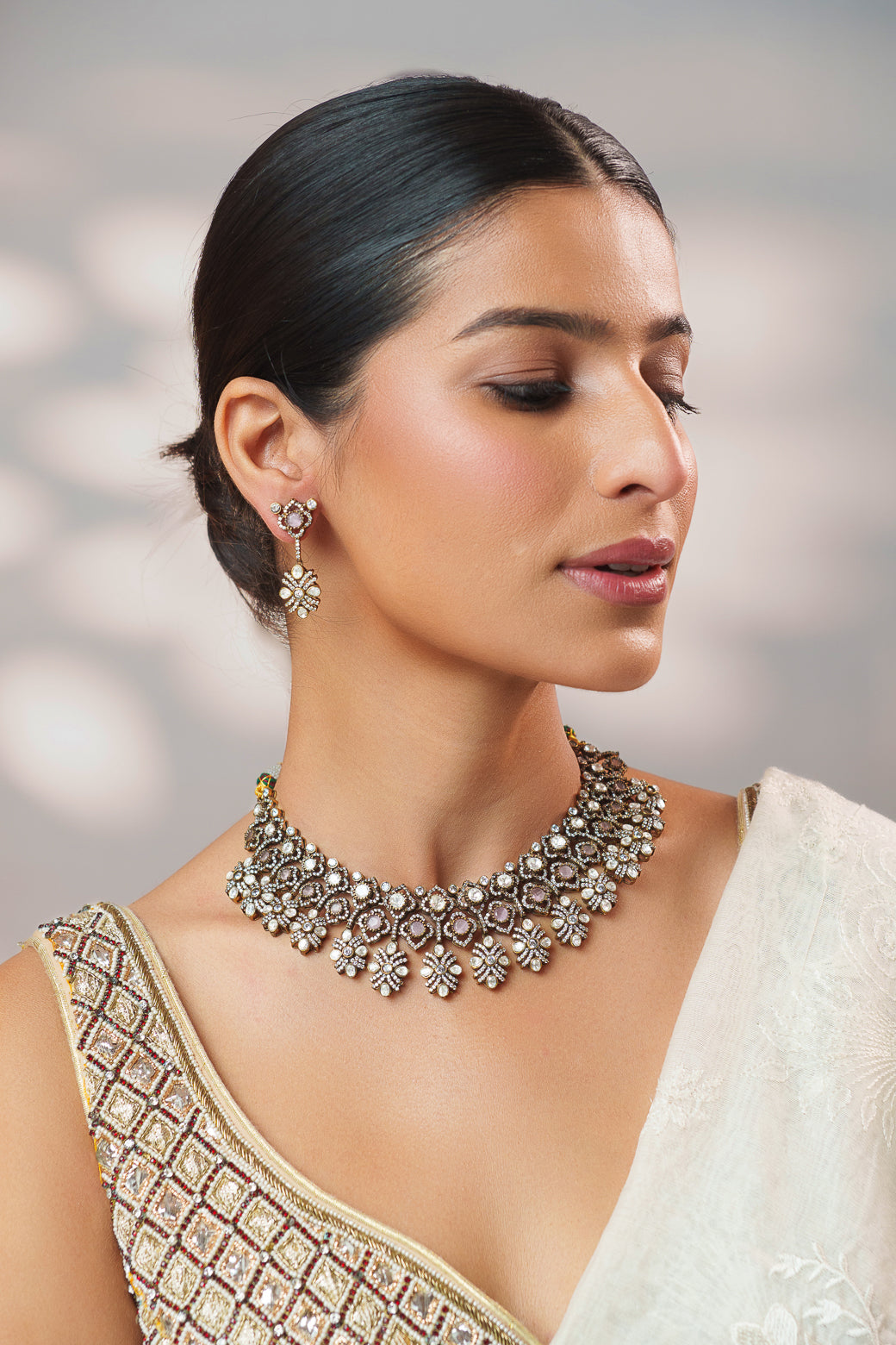 Hridyansh Pink Polki Necklace Set