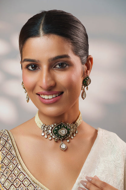 Malini Green Two Tone Finish Polki Choker
