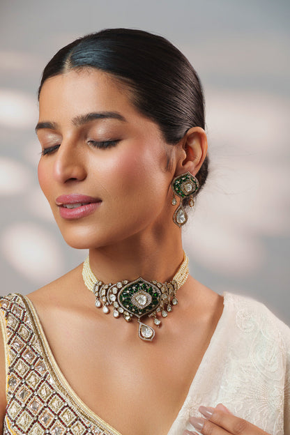 Malini Green Two Tone Finish Polki Choker
