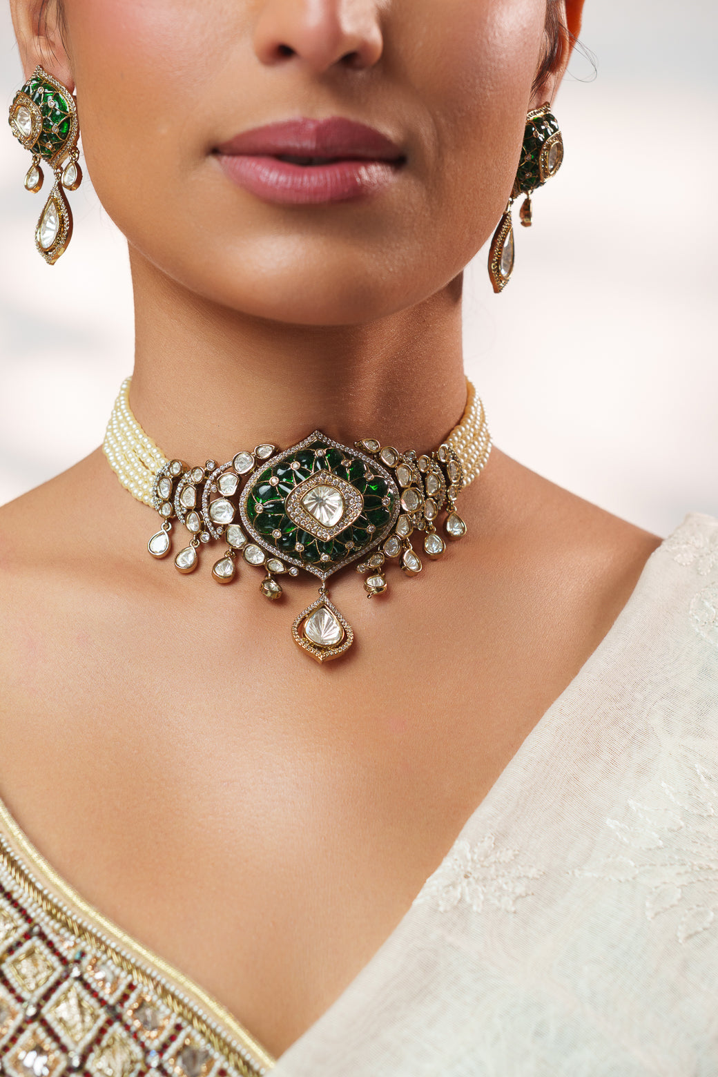 Malini Green Two Tone Finish Polki Choker