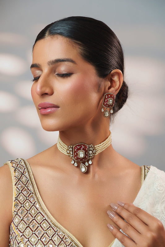 Kayra Pink Two Tone Finish Polki Choker