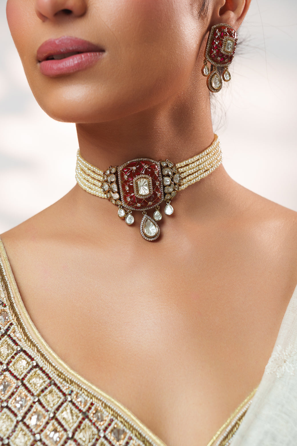 Kayra Pink Two Tone Finish Polki Choker