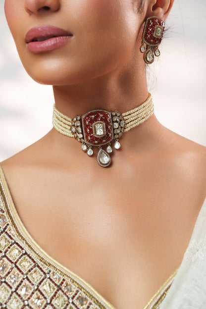 Kayra Pink Two Tone Finish Polki Choker
