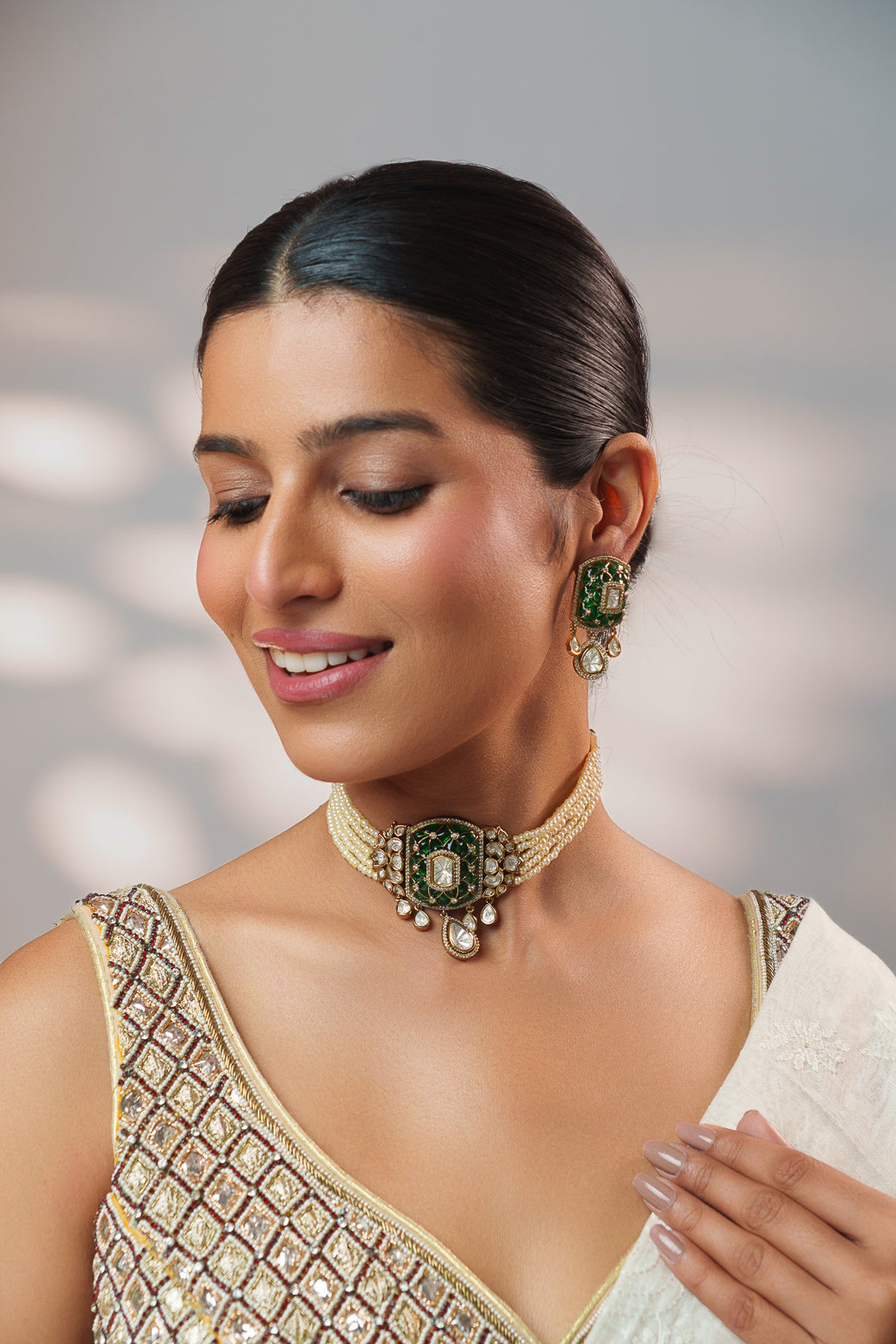 Kayra Green Two Tone Finish Polki Choker