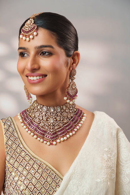 Faiza Two Tone Finish Red Polki Bridal Set
