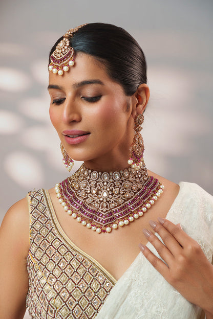 Faiza Two Tone Finish Red Polki Bridal Set