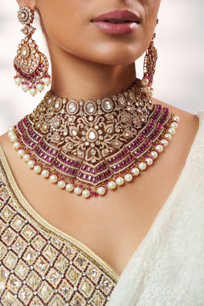 Faiza Two Tone Finish Red Polki Bridal Set